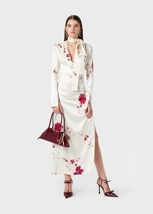 ROSES PRINT SILK LONG DRESS