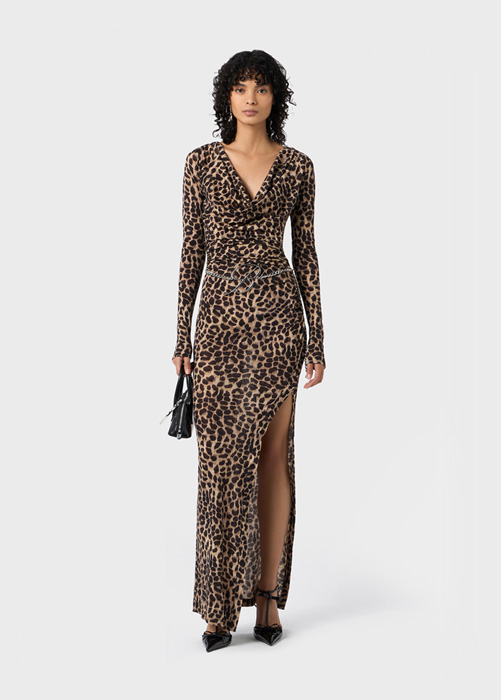 ANIMALIER PRINT LONG DRESS WITH VENT