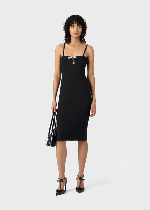 JERSEY COMPACT MIDI DRESS WITH BIJOUX PIN