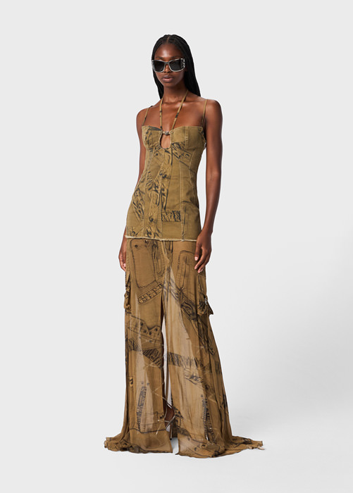 Long dress with cargo-patch print