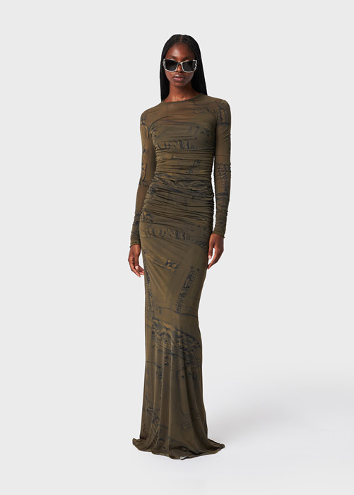 Long dress in cargo-patch print jersey