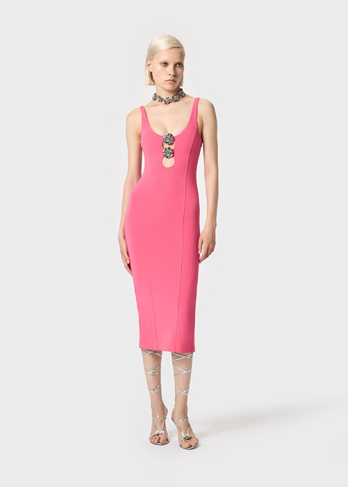 Midi dress with cut-out detailing and rose decoration