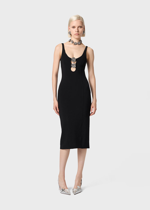 Midi dress with cut-out detailing and rose decoration