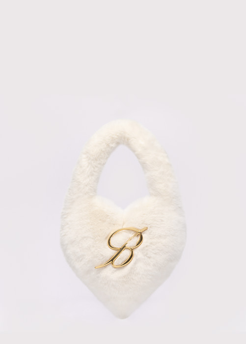 FAUX FUR HEART BAG WITH MONOGRAM B PIN