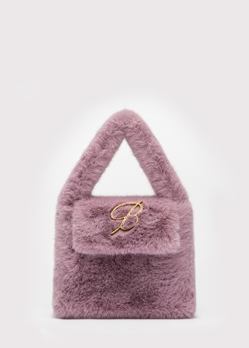 FAUX FUR HANDBAG WITH RHINESTONE MONOGRAM B BROOCH