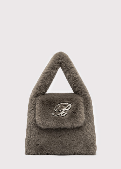 FAUX FUR HANDBAG WITH RHINESTONE MONOGRAM B BROOCH