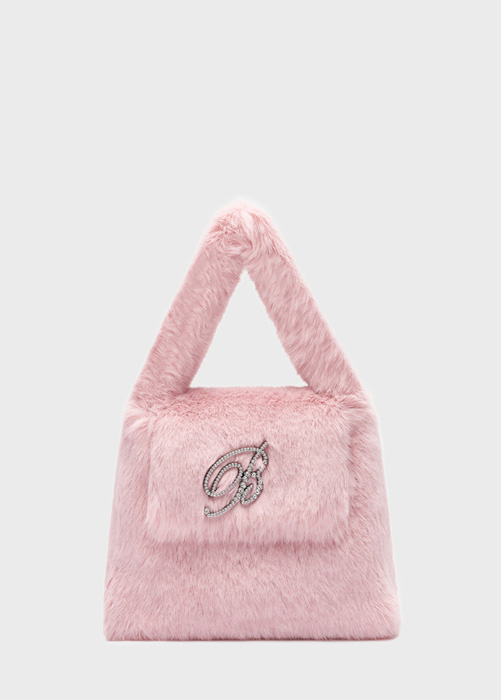 FAUX FUR HANDBAG WITH RHINESTONE MONOGRAM B BROOCH