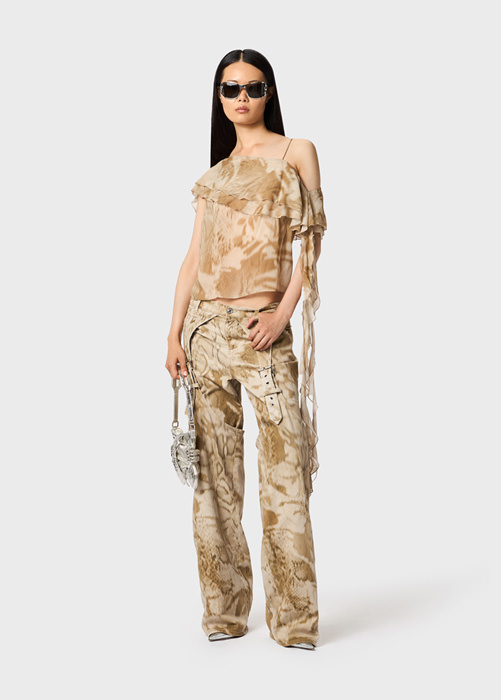 Blusa monospalla a stampa camo-python