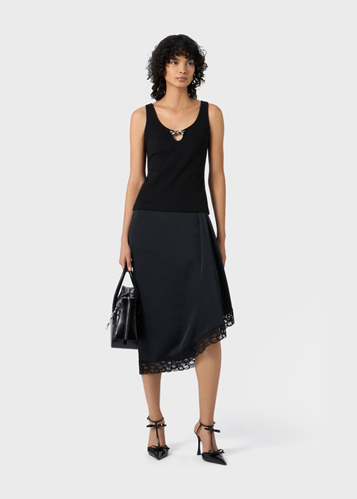 ASYMMETRIC SKIRT WITH LACE TRIMMED HEM