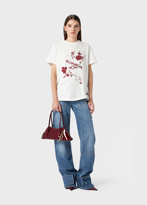 T-SHIRT MIT ROSENAUFDRUCK UND BLUMARINE LOGO