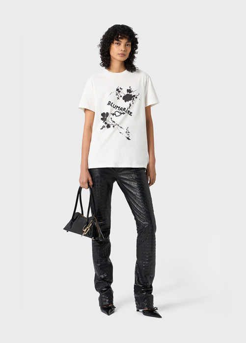 T-SHIRT WITH ROSE PRINT AND BLUMARINE LOGO