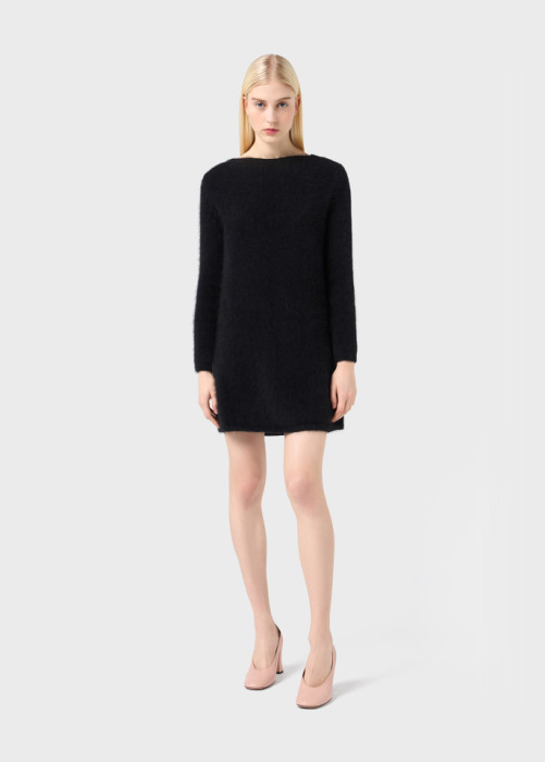 ANGORA WOOL DRESS WITH CUT-OUT AND HAND EMBROIDERY