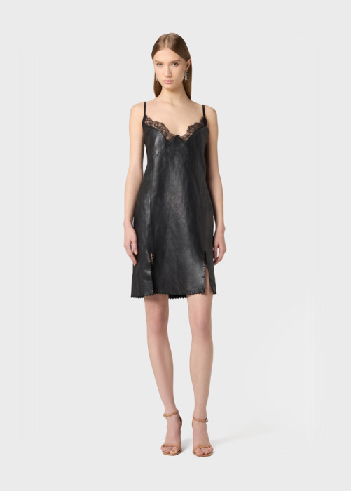 DRESS IN LEATHER WITH LACE 