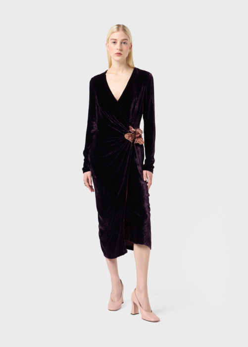 MIDI DRESS IN HAMMERED VELVET WITH FLOWER