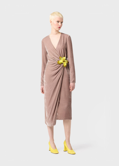 MIDI DRESS IN HAMMERED VELVET WITH FLOWER