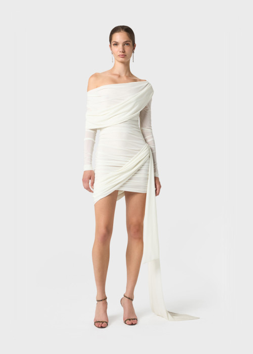 ONE-SHOULDER-KLEID MIT DRAPIERUNG UND SCHÄRPE