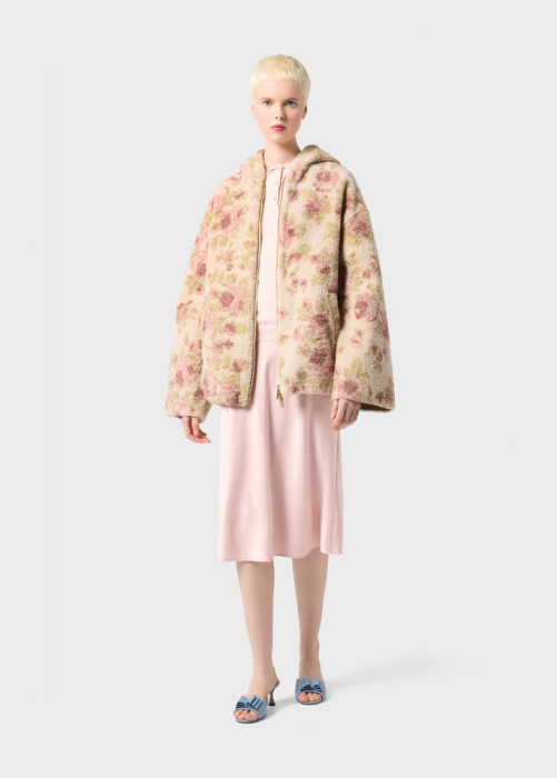 SHEARLING BOMBER JACKET WITH BOUQUET PRINT