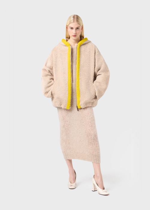 SHEARLING BOMBER JACKET WITH HOOD