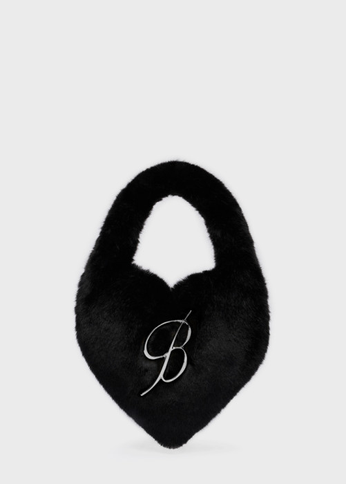 Faux fur heart-shaped bag with B monogram pin