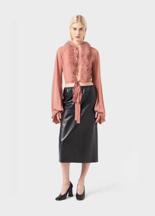 GEORGETTE SHIRT WITH MARABOU FEATHERS