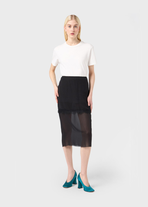 GEORGETTE SKIRT WITH LACE FLOUNCE