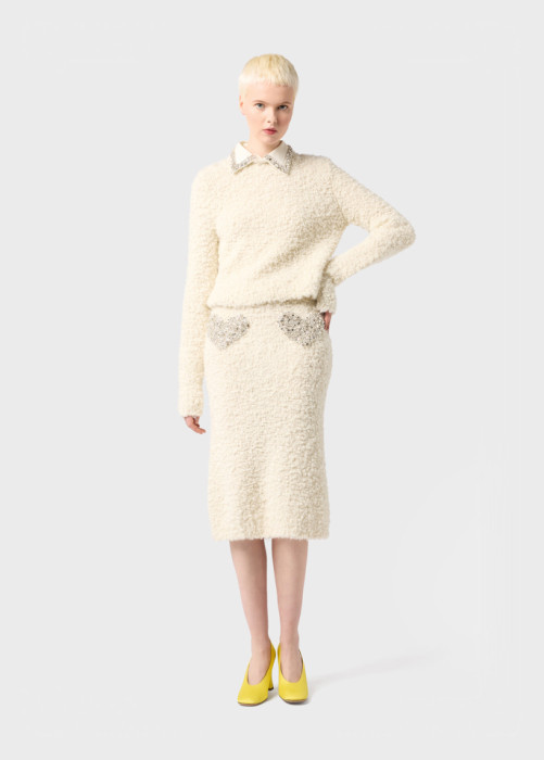 BOUCLÉ SWEATER WITH EMBROIDERED COLLAR