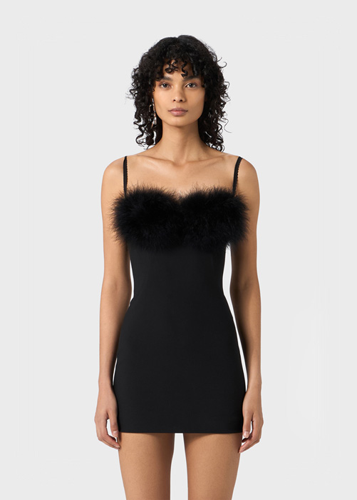 COMPACT JERSEY DRESS WITH MARABOU FEATHERS