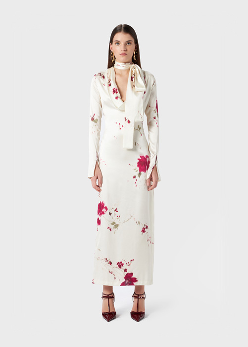 ROSES PRINT SILK LONG DRESS