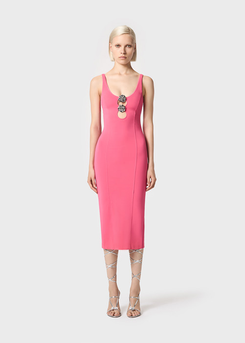 Midi dress with cut-out detailing and rose decoration