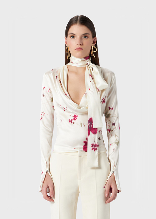 ROSES PRINT SILK SATIN BLOUSE