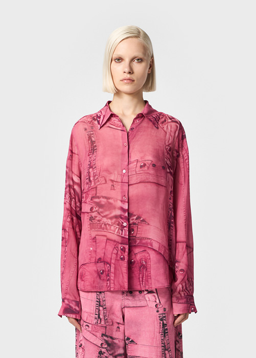 Shirt in georgette with cargo-patch print