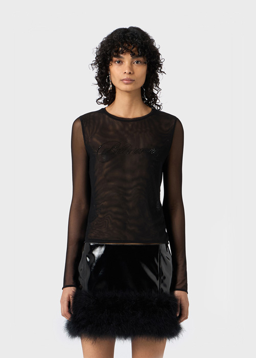 TULLE SWEATER WITH EMBROIDERY RHINESTONE BLUMARINE DETAILING