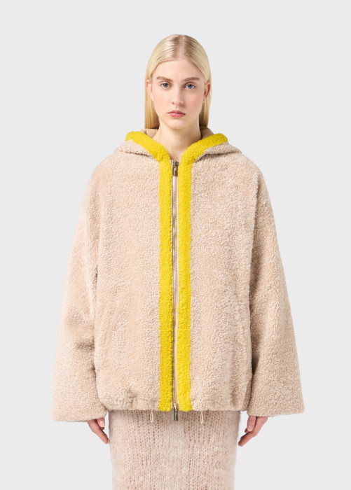 SHEARLING BOMBER JACKET WITH HOOD