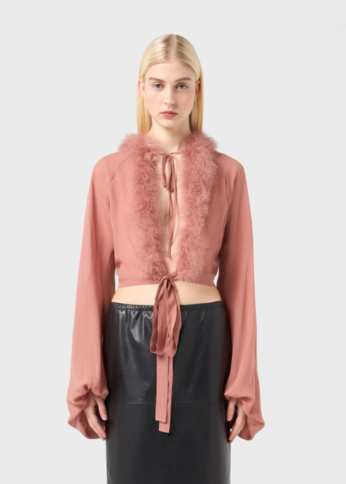 GEORGETTE SHIRT WITH MARABOU FEATHERS