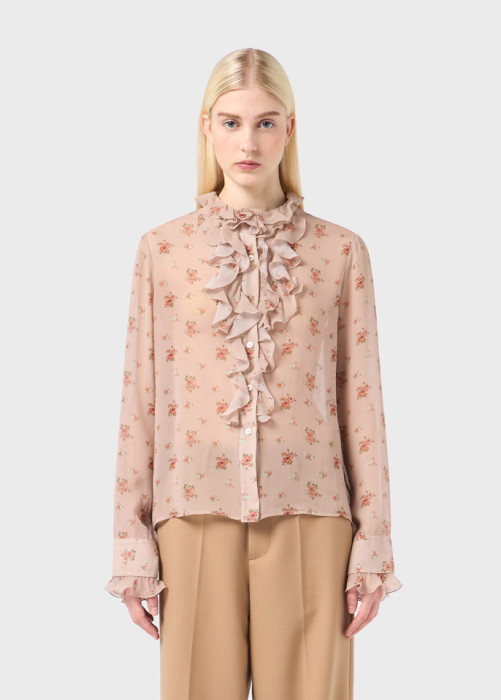 GEORGETTE SHIRT WITH BOUQUET PRINT AND RUFFLES