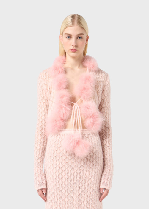 CARDIGAN WITH MARABOU POM-POMS