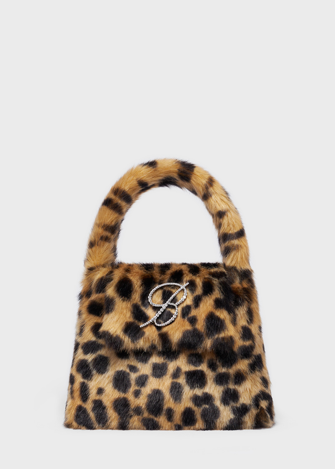 Animalier print faux fur bag with rhinestone B monogram pin