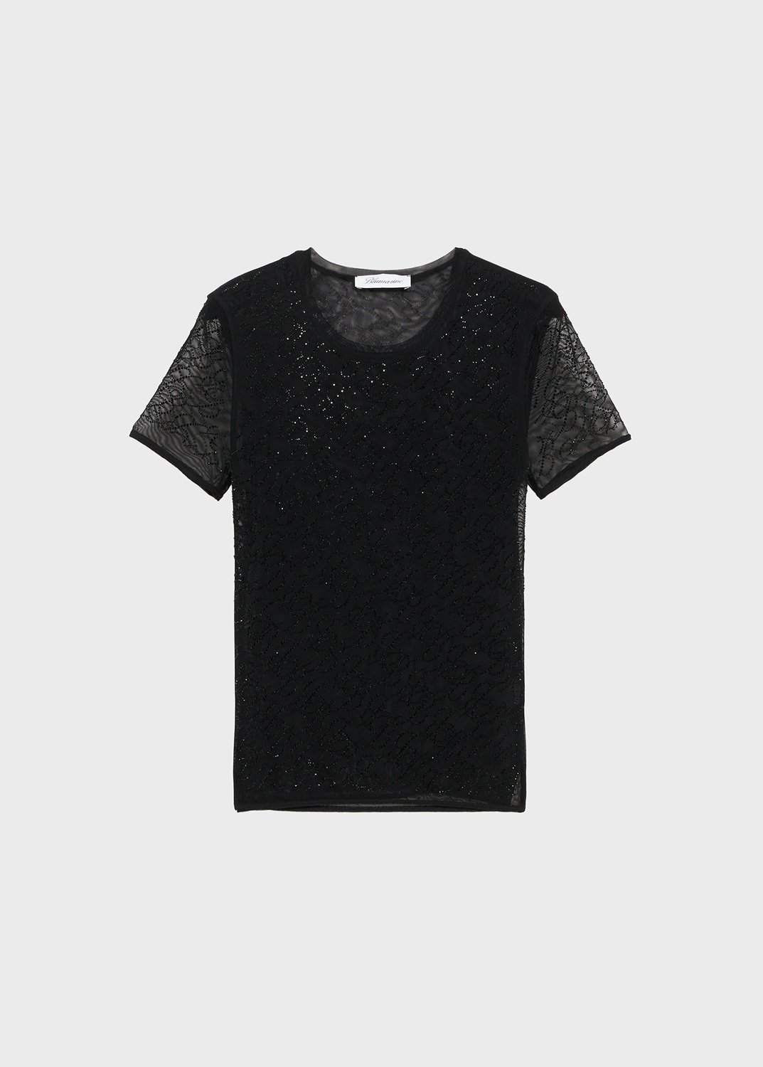 Tulle T-shirt with embroidery rhinestone B monogram | Blumarine