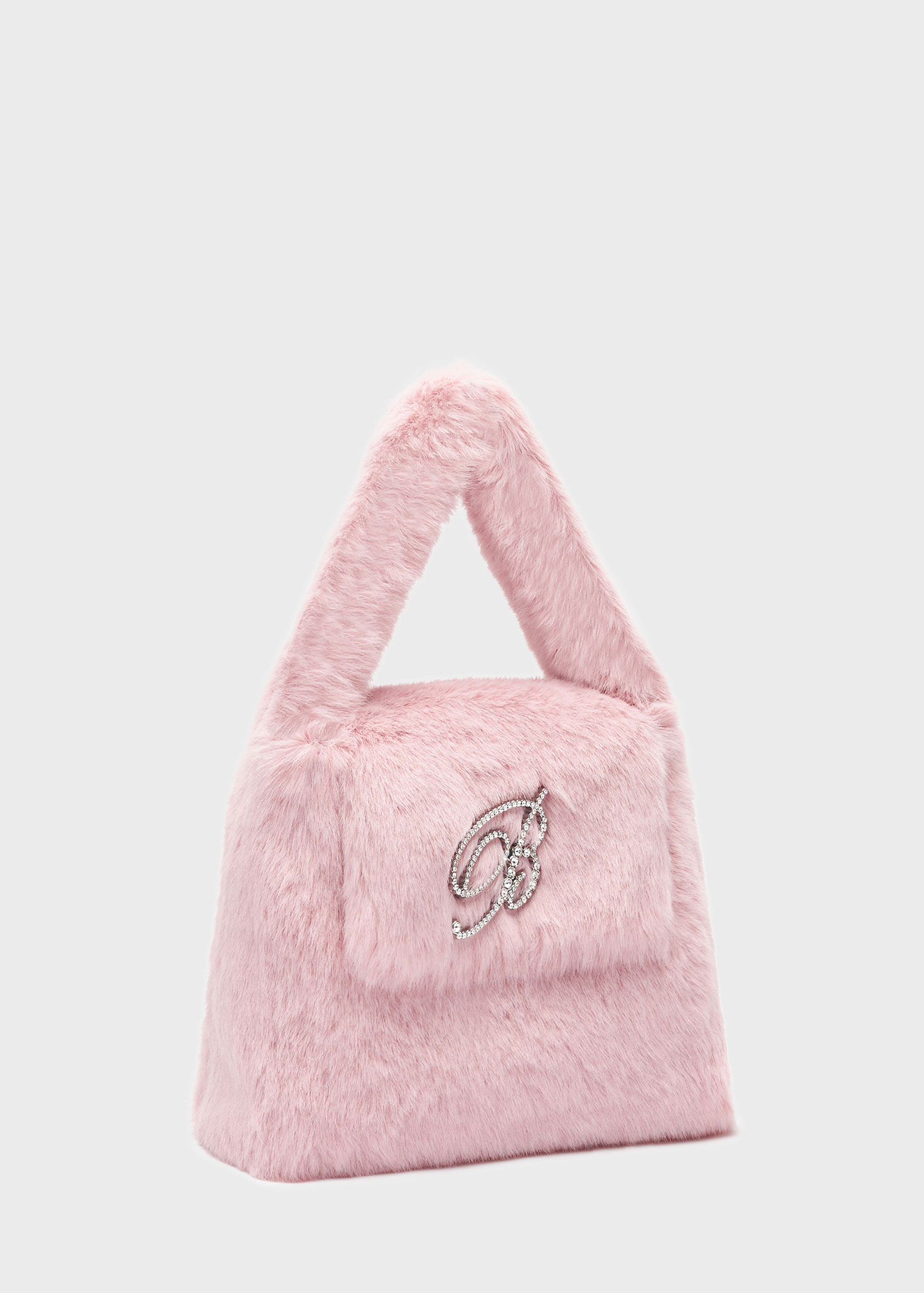 Faux fur bag with flap and rhinestone logo | Blumarine